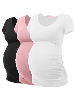 Maternity Scoop Neck Short Sleeve Top - White, Pink, Black